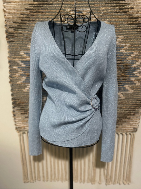 INC International Concepts Sweaters - INC Shimmery Light Blue Wrap Sweater with Side Ring